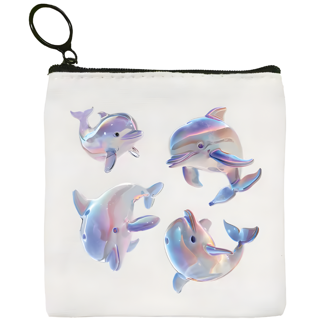 Monedero con ilustración de cuatro delfines brillantes