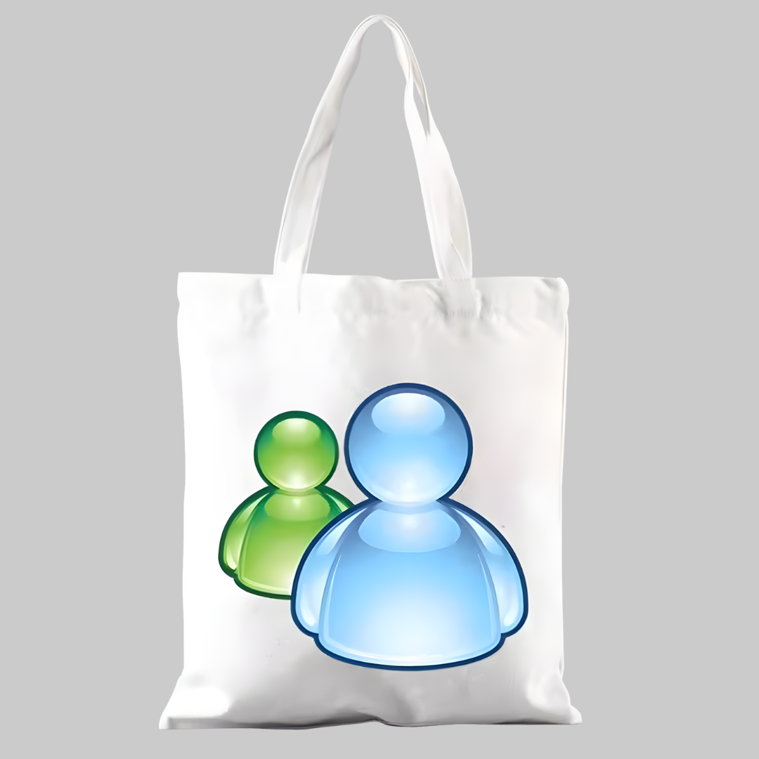 Bolsa con dos avatares de Messenger, diseño inspirado en el internet de los 2000
