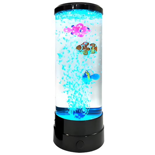 Lámpara LED Frutiger Aero con peces flotantes y burbujas